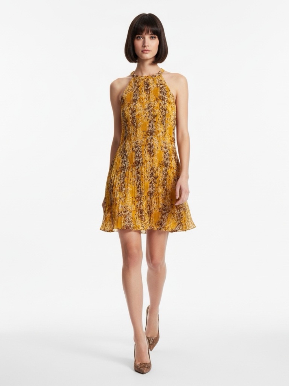 NWT Anthropologie Maison d'Amélie Yellow Floral Pleated Mini Dress Large